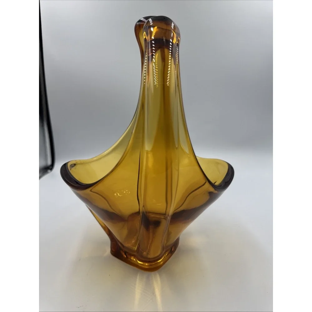 Vintage Mid Century‎ Modern Viking Amber Swung Art Glass Bowl Vase